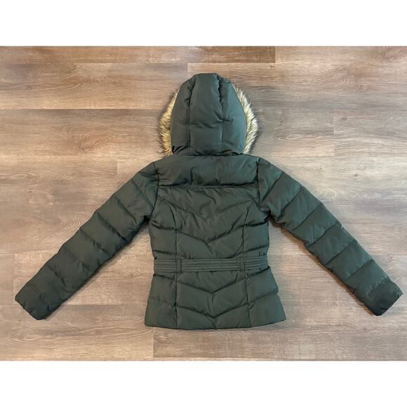 Hollister Women’s Down Puffer Jacket Small Green Faux Fur Hood Winter Coat - Picture 9 of 9